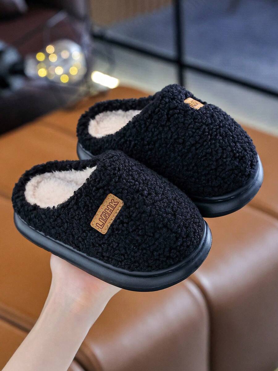 Children's Home Slippers Winter New Style Simple Fashionable Large Medium Small Kids Indoor Shoes Warm Student Slippers - Black - View 1
