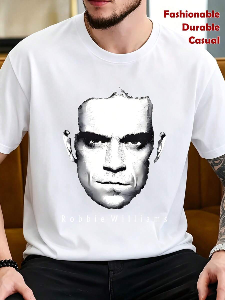Camiseta de Hombre con Estampado de , Cómoda y Versátil, Casual para Exteriores, Manga Corta - Blanco - Ver 1