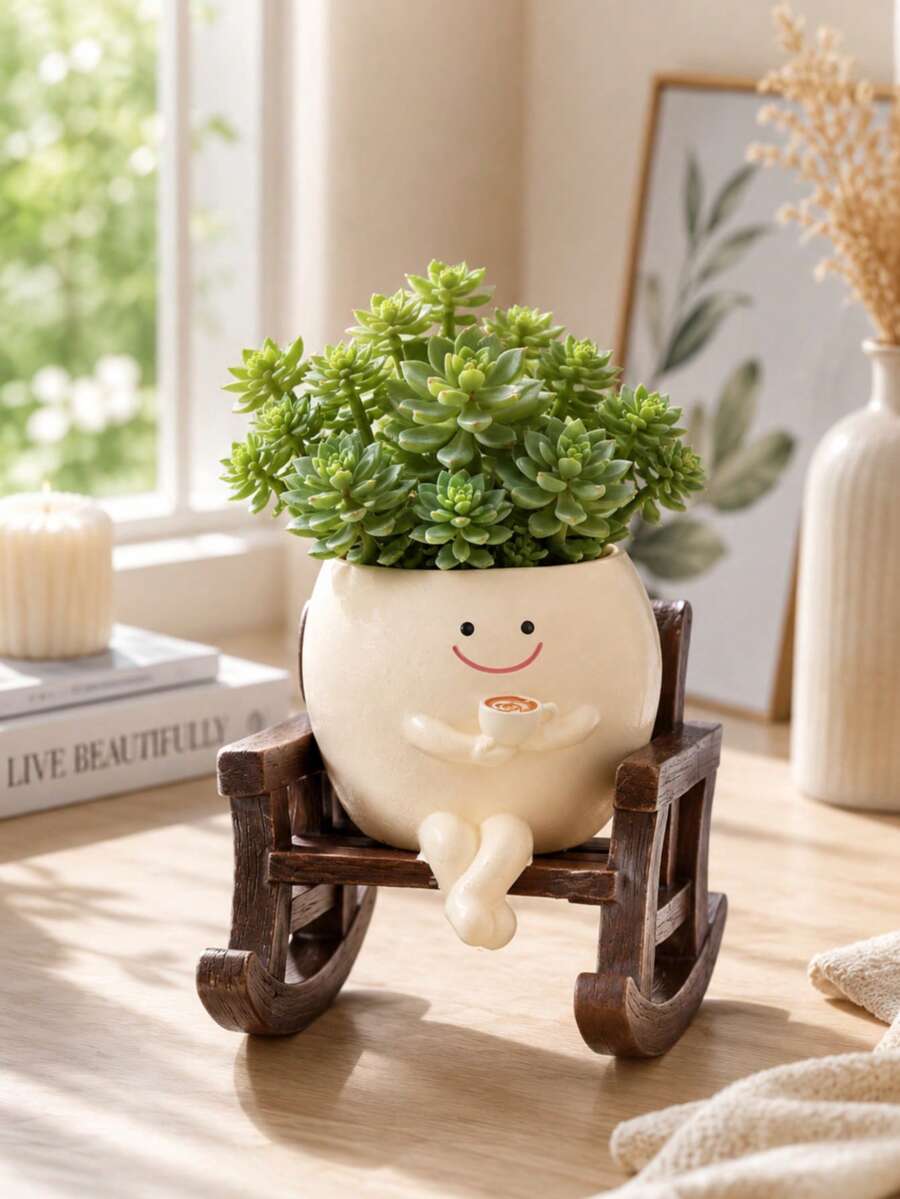 1件搖椅造型多肉植物盆栽樹脂工藝裝飾品,咖啡花盆,桌面裝飾,花園庭院花盆 - A - 查看 1