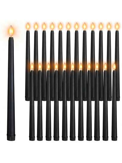 6pcs Black Flameless Electronic Candles, Dimmable Smokeless LED Candles For Wedding Decor, Birthday Party, Romantic Starry Atmosphere, Halloween, Autumn, Christmas, Thanksgiving, Table Centerpiece Decoration