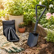 Pala Plegable Multifuncional de Acero con 3 Modos de Plegado, Herramienta de Excavación Portátil para Camping, Senderismo, Jardinería y Vehículo - Negro - Ver 5