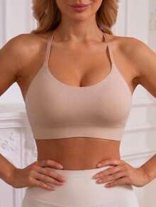 1件無縫彈性舒適露背女款內衣，無鋼圈外穿內衣與內著 - 杏色 - 查看 3