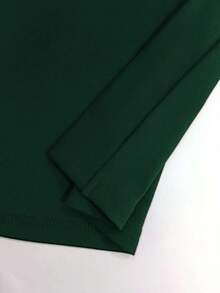 3pcs Women Casual Solid Color Outfit Set: Jacket/Cardigan + Round Neck Sleeveless Top + Elastic Waist Straight Leg Pants Elegant - Dark Green - View 7