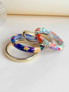 Set 4 Buah Gelang Resin Tebal Bermotif Warna-warni yang Modis, Cocok untuk Wanita - MultiWarna - View 4