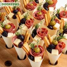75pcs Disposable Wooden Food Cones With Bamboo Skewers (25pcs Food Cones + 25pcs Bamboo Skewers + 25pcs Artificial Gold Bead Bamboo Skewers), Exquisite Party Supplies, Used For Holding And Displaying Cold Meat And Cheese Platters, Snacks, Appetizers, Fruit Desserts, Perfect For Weddings, Bridal Shower / Hen Party, Birthday Parties, Outdoor Banquets - Multicolor - View 4