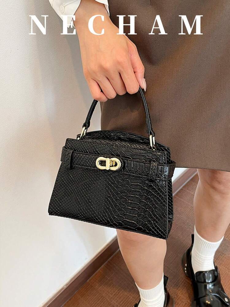 1pc Lychee Texture Asymmetrical Shoulder Bag Small Crossbody Bag Vintage Minimalist Handheld Kelly Square Bag For Women Suitable For Shopping, Work, Dating - Black - View 2