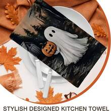 2/4/48pcs Halloween Series Moonlit Pumpkin Ghost Pattern Printed Kitchen Towels - Super Soft, Highly Absorbent Polyester Dish Cloths And Hand Towels, Perfect For Holiday Decor, Kitchen Decor, Party Decor. - Multicolor - View 8