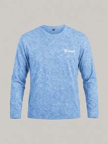 GRDR American Vintage Light Blue Tie-Dye Distressed Minimalist Letter Print Casual Long Sleeve Top - Dusty Blue - View 4