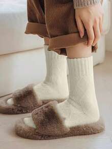 3/5 Pairs Of Random Ladies Socks In Winter Solid Color Soft, Warm And Simple Retro Stockings, Suitable For Daily Wear At Home. - Multicolor - View 6