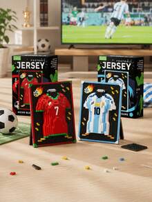 FIFA 足球球衣積木套裝，600+片梅西 #10 與 C 羅 #7 展示框模型，桌面裝飾球迷禮物 - 彩色 - 查看 5