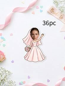 36/64/132pcs Personalized Wedding Bride Stickers, Custom Photo,Bride Face Shot Glasses Stickers,Bachelorette Party Cups Stickers Favors - Multicolor - View 19
