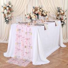 5pcs Pink Floral Gauze Table Runner 10ft Embroidery Tulle Spring Wildflower | Table Linen Seasonal Summer Butterfly Kitchen Dining Sheer Fabrics For Wedding Baby Shower Birthday Party Decoration - View 5