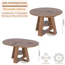 Modern Extendable Oval Dining Table 43.3"-59" Convertible Round Table With Removable Leaves Storage Shelf Wood Base Space Saving Furniture For Living Room Kitchen Area, Walnut - Multicolor - View 9