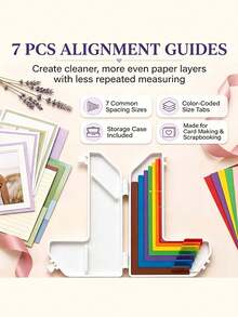 Paper Craft Alignment Guide Set With Storage Box, 7-Piece Precision Layering And Applique Spacers, Suitable For Card Making And Scrapbooking, Color-Coded Tools With Size Labels, 1/16 To 1/2 Inch Increments - Multicolor - View 5