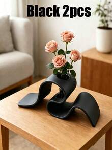 2/1pc Creative Ribbon-Shaped Dried Flower Holder, Minimalist Decorative Vase, Curved Vase Ornament. Unique Geometric Tabletop Decor (Fresh Flowers Not Included). Suitable For Home, Office, Living Room Decoration And Wedding Arrangement. - Multi-color - View 18