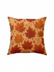 1/2/4pcs 17.7X17.7 Inch Autumn Maple Leaf Throw Pillow Cover - Textured Cushion Case Suitable For Sofa Bed, Zipper Closure, Machine Washable Fall Decor With Warm Earthy Maple Leaf Print, Cozy Contemporary Bedding Cover For Home - Orange - View 11