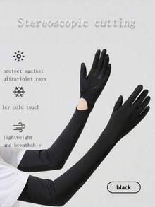 1 Pair New Women's Long Sun Protection Gloves, Summer Essential. These Ice Silk Sleeves Effectively Block UV Rays. Suitable For Cycling And Driving, With Anti-Slip And Touchscreen Functionality. The Extended Design Fully Covers The Arms, Making Them An Ideal Choice For Outdoor Activities. - Multicolor - View 13