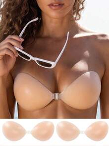 Silicone Invisible Backless Push-Up Bra, Strapless Adhesive Bra, Suitable For Wedding Dress, Cold ShoulderOutfits And Various Special Occasions - Apricot - View 1
