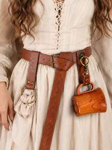 3 Peças Cinto Largo de Couro PU Vintage Medieval de Halloween, Fivela de Cinto e Clipe de Saia, Acessórios de Cosplay de Bruxa Renascentista e Cavaleiro - A - Visão 7