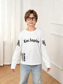 Teen Boy Casual Fun Print Crew Neck Pullover Long Sleeve T-Shirt Autumn/Winter Top - White - View 3