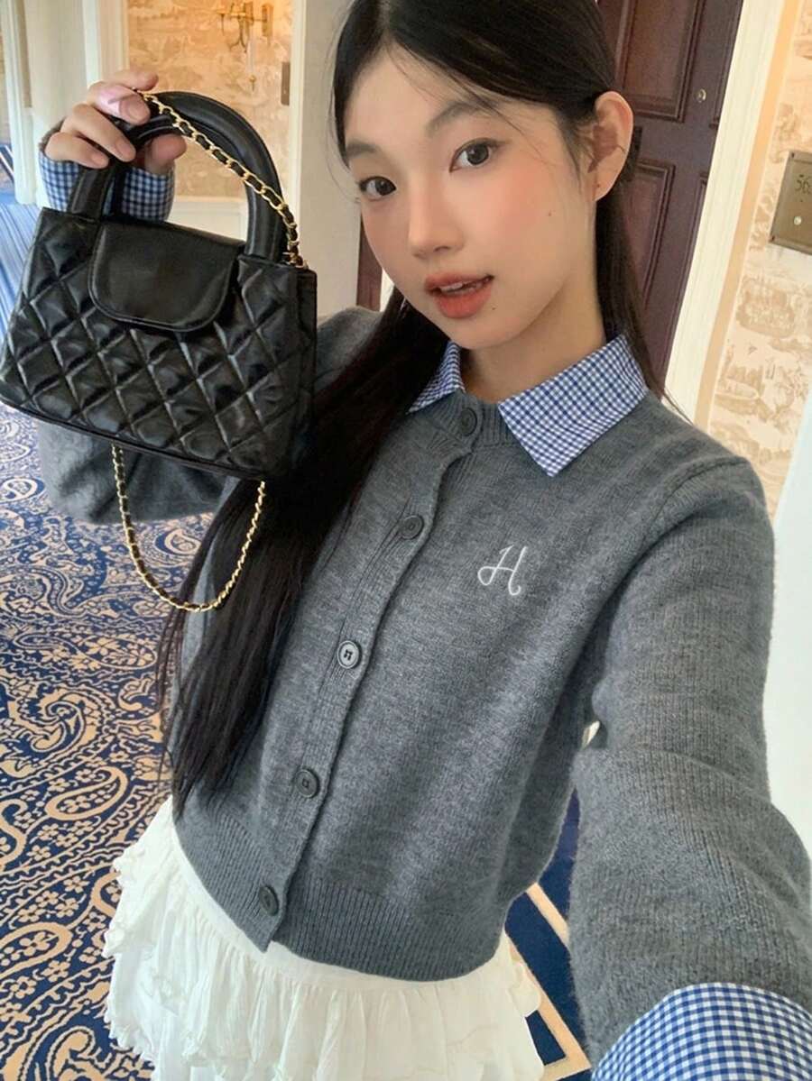 Women's Striped Cardigan Sweater Jacket, Long Sleeve, Versatile For Autumn/Winter Daily Wear - Grey - View 1
