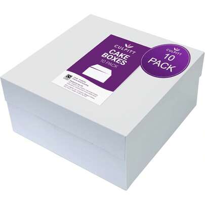 Culpitt 10 White Cake Box With Glued Lid, 10 Pack, 25.4cm X 15.2cm, Transport, Storage, And Birthday, Wedding, And Celebration Bakes, Cake Boxes