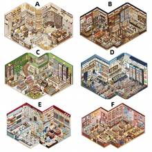Isometric Mini Town Commercial Street Scene Stickers, Miniature Shop Models Including Coffee Shop, Flower Shop, Bookstore And More, Exquisite Planner Diary Fun Sticker Book Material, Sticker Aesthetics, Vintage Style Planner Supplies - B - View 5