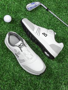 Men's 2026 New White & Gray Patchwork Golf Shoes, Rotating Buckle Lace-Free, Breathable Leather Upper, Outdoor Sports Shoes, Versatile Daily Commute, All-Season Style - White - View 5