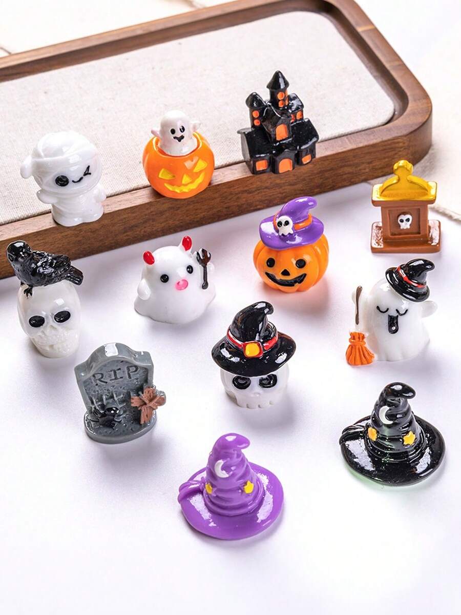 30pcs Novel Halloween Ghost Witch Hat Pumpkin Figurines, Mini Resin Decor For Halloween Theme Garden, Potted Plants And Ground Decoration, Party Decor, Home Decor Statue, Outdoor Statue, Cute Garden Decoration Accessories, Flower Pot Accessories, Halloween Decoration Gift, Easter Gift (Random) - A - View 1