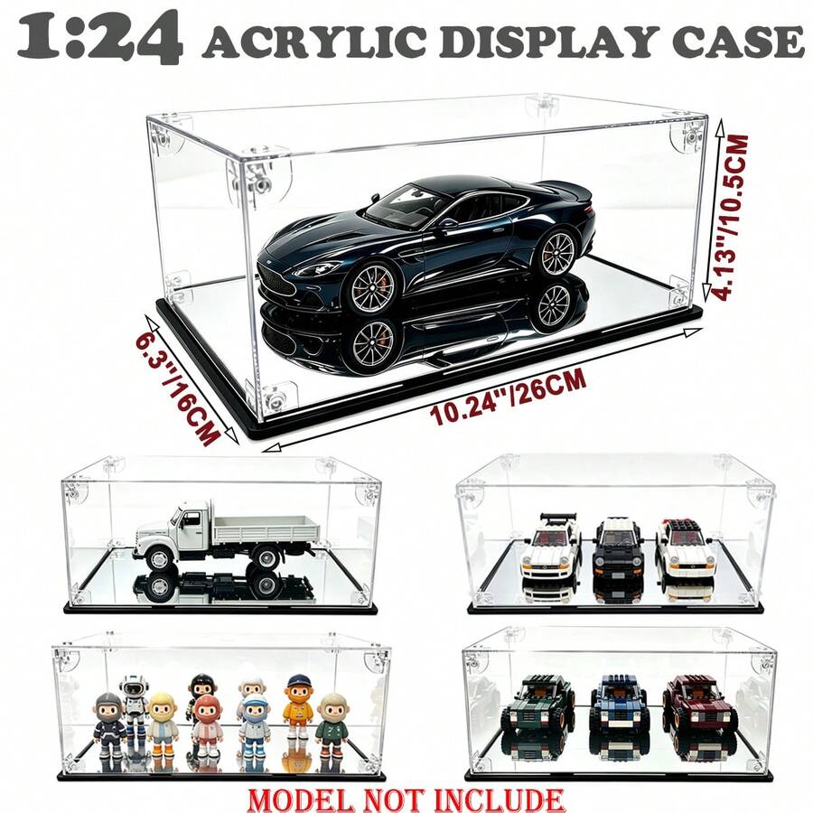 26*16*11cm Clear Acrylic Display Case With Mirror Base, Snap-Together Dustproof Design For Building Block Car Models & Collectible Figures - Clear - View 1