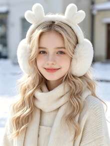 1pc Cute Deer Horn Plush Earmuffs, Foldable Warm Ear Covers For Autumn/Winter, Versatile Outdoor Cold-Proof Ear Warmers For Girls And Students - Multicolor - View 3