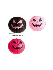 9/6/3pcs Halloween Paper Pumpkin Lanterns, Pink And Black Pumpkin Pattern, Suitable For Halloween Yard Decoration, Party Decoration, Event Setup, Home Decor, Halloween Photography Background, Creating Halloween Atmosphere - One Size Fits All - View 9