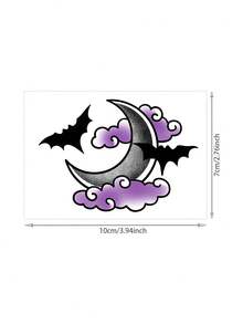 1sheet Gothic Purple Cloud Crescent Moon Bat Temporary Tattoo Stickers, Waterproof Long Lasting Fake Body Tattoo Decal, Witch Dark Witchy Pattern, Unisex For Collarbone Shoulder Arm, Halloween Punk Party Cosplay Decor, Easy Removable Body Art Sticker - Multicolor - View 5