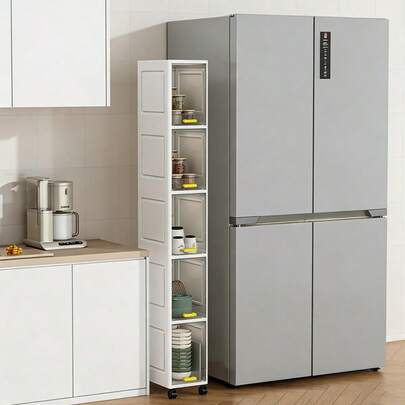 Slim Rolling Storage Cart, 3-Tier/4-Tier  Organizer With Wheels, Narrow Space Saver For Kitchen Refrigerator, Bathroom & Laundry Room, Heavy Duty Pull-Out Shelf