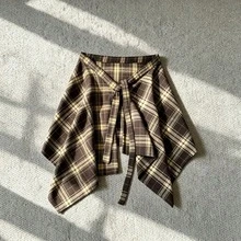 1件女款復古格紋高腰長版A字裙，不對稱可調裙襬，遮臀層搭百搭性感，中性綁帶多功能百褶裙襬設計，適合居家穿著、街舞、休閒日常與瑜珈 - 彩色 - 查看 15