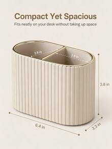 Makeup Brush Holder/PU Leather Cosmetic Display Box/Retro Striped Makeup Brush Rack - Suitable For Vanity Decoration, Bathroom Countertop, Desk Storage Cosmetic Display Box (Cream) , Makeup Room Decor,Makeup Bag,Travel Essential - Multicolor - View 2