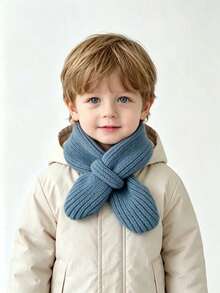Baby Winter Solid Color Versatile Knitted Hooded Scarf - Fashionable Soft Wool Scarf, Suitable For Outdoor Use - Multicolor - View 2