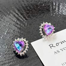 2026 New Micro-Inlaid Gradient Zirconia Heart Gemstone Stud Earrings For Women, Fashionable Elegant Ear Jewelry - Multicolor - View 3