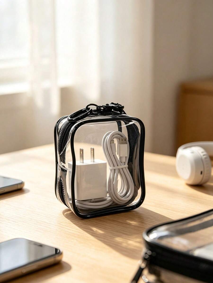 1pc Digital Data Cable Mini Storage Bag, Deep Space Color, Birthday Baby Style, 10cm High Transparent Thickened Blind Box Baby Bag, Double Zipper Dust-Proof Cotton Doll Walking Doll Bento Bag - View 1
