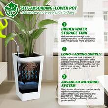 Tall Planters Set Of 2, Outdoor&Indoor Black Planter Pots, High Front Porch Planter Pots With Drainage Holes&Water Level Monitor&Inner Bucket, Automatic Watering - White-21.7 Inch - View 4
