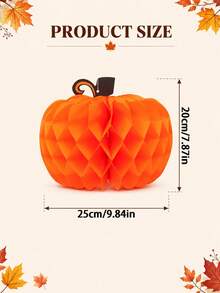 10 Inch Autumn Pumpkin Honeycomb Paper Hanging Decor, Warm Orange 3D Honeycomb Pumpkin Shape With Black Swirl Pumpkin Stem, Suitable For Halloween, Thanksgiving Harvest Party, Indoor Dining Table Ceiling, Outdoor Yard Trees, Store Window Hanging Decor, Foldable And Reusable, Vintage Country Style Autumn Holiday Decoration - Black Leaf Pumpkin Honeycomb - View 3