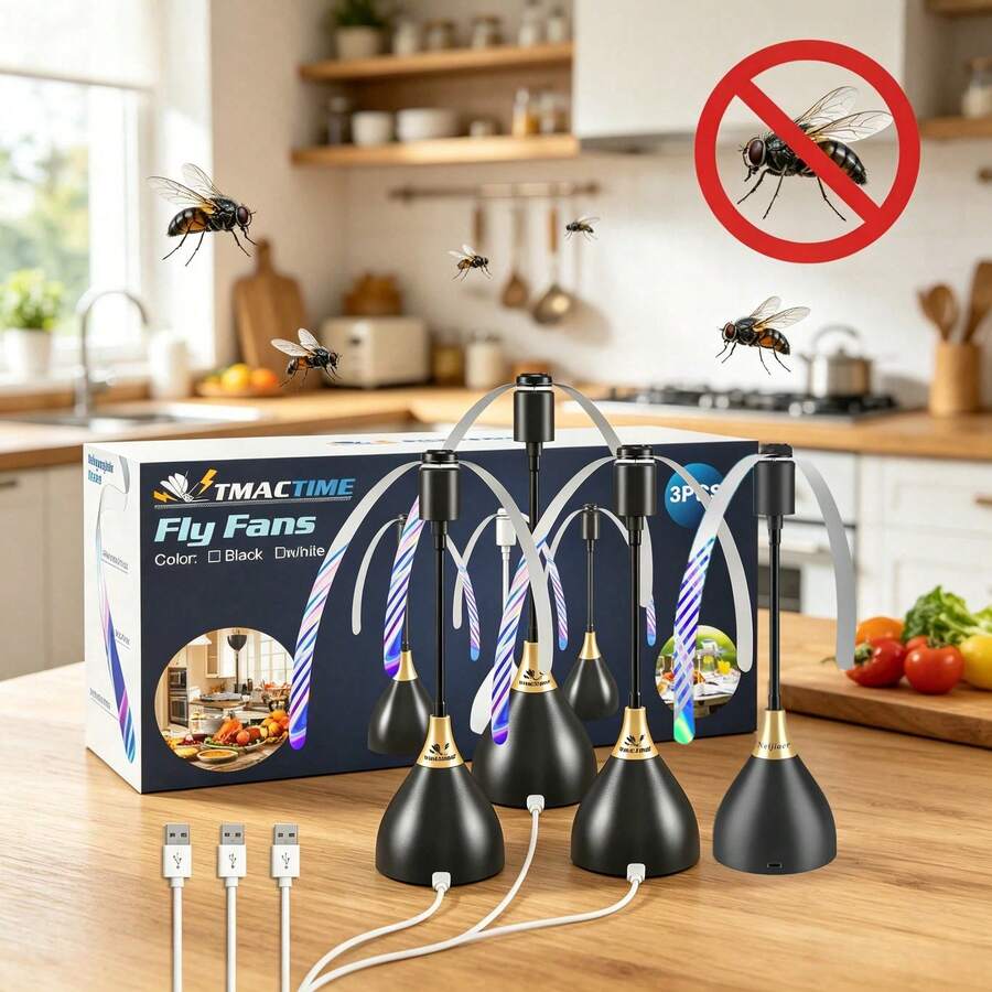 4PCS Fly Repellent Fan For Table – Portable Foldable Fly Blower For Outdoor BBQ Picnic Camping, Battery Or Type C Powered, Soft Stop Silent Blade For Patio Dining, Fathers Day Gift For Grill Lover