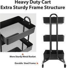 Multipurpose Kitchen Storage Cart With Wheels, Black (Includes 3 Hanging Baskets And 4 Hooks) - Black - View 4