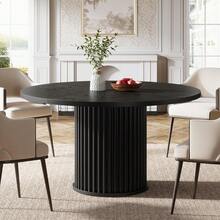 LITTLE TREE Round Dining Table, 120 Cm Dining Table Black For 4 People, Dining Room Table With Sturdy Metal Frame, Modern Dining Room Furniture - Black - View 8