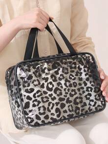 1/3pcs Transparent Zipper Travel Toiletry Bag, Black Leopard Print Portable Large Capacity Makeup Organizer, Multi-Functional Waterproof PVC Cosmetic Bag Set, Beach Bag, Vacation Essential, Lightweight Storage, Durable And Fashionable, Suitable For Home Use - Black Leopard Print - View 1