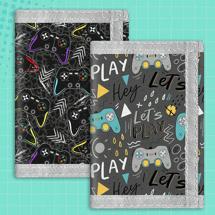 Dompet Remaja Hadiah Liburan, Dompet Hadiah Ulang Tahun, Dompet Kanvas Lipat Tiga untuk Konsol Game dan Olahraga Luar Ruangan - Dompet Praktis untuk Anak Laki-laki dan Perempuan
