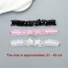 1pc Lace Trim Angel Wings Cross Studded Choker Necklace Collar Chain - White - View 6