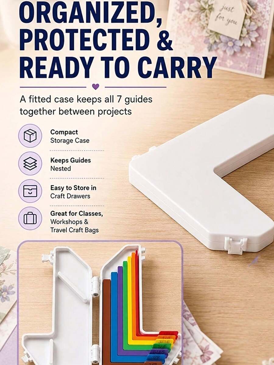 Paper Craft Alignment Guide Set With Storage Box, 7-Piece Precision Layering And Applique Spacers, Suitable For Card Making And Scrapbooking, Color-Coded Tools With Size Labels, 1/16 To 1/2 Inch Increments - Multicolor - View 1