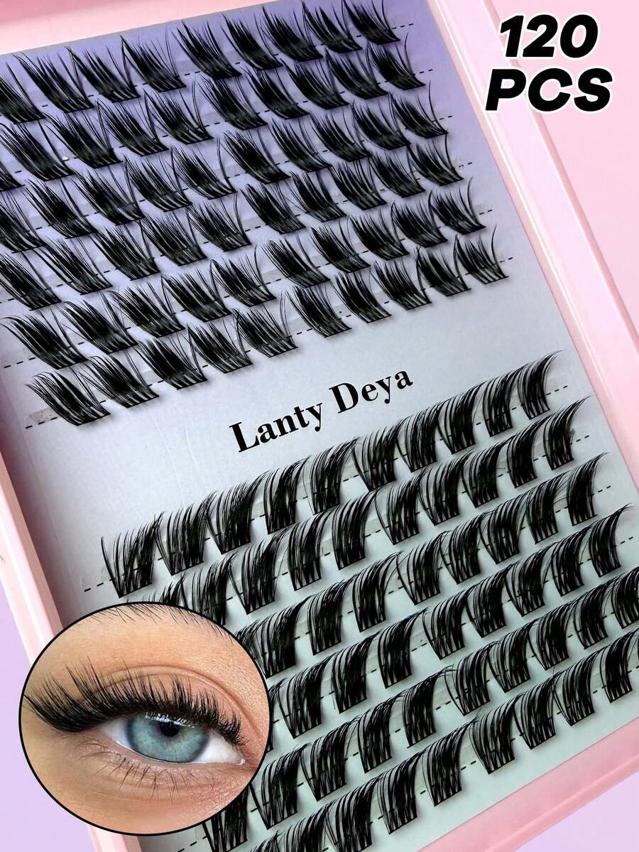 120pcs DIY Eyelash Extensions D-Curl Long Single Lash Pink Tray Faux Mink Lash Clusters, Lash Clusters, Single Lashes, False Eyelashes, False Eyelashes - D - View 1