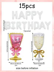 15件組生日快樂氣球套組，包含白色字母生日快樂橫幅、生日快樂紅酒杯，適用於生日派對、生日活動裝飾、公主生日，室內外裝飾 - 多色 - 查看 8